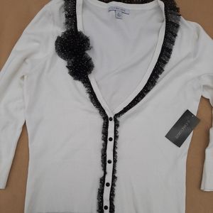 Womens White Cardigan with Black Accents